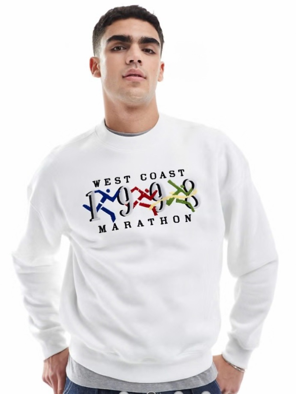 Hollister Boxy Fit Sweatshirt Vintage Look 1998 West Coast Marathon White XS